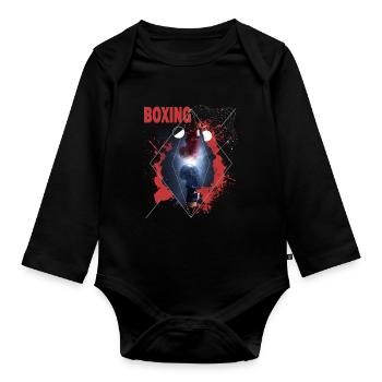 Boxen Boxing Boxer Boxhandschuhe Boxkampf Boxring - Baby Bio-Langarm-Body - Schwarz - Vorne