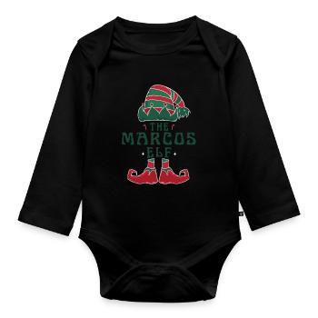 The Marcos Elf Pajama for Funny Christmas Holiday - Organic Longsleeve Baby Bodysuit - black - Front
