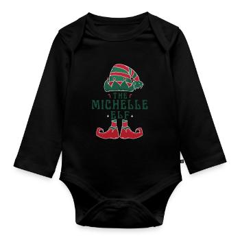 The Michelle Elf Pajama for Funny Christmas - Organic Longsleeve Baby Bodysuit - black - Front