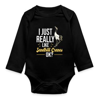 Kanadakranich | Kanadischer Kranich Vogel Geschenk - Baby Bio-Langarm-Body - Schwarz - Vorne