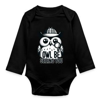 Hibou qui vous voit - Body Bébé bio manches longues - noir - Devant
