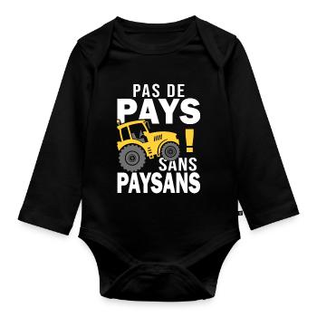 pas de pays sans paysan Tracteur agriculteur - Body Bébé bio manches longues - noir - Devant