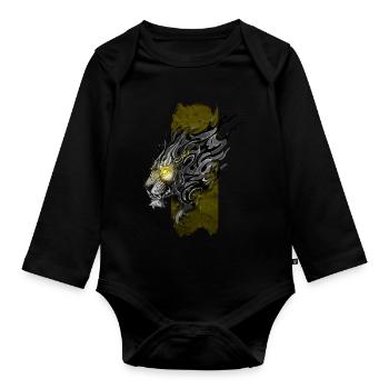 Luminous Majesty: Majestätischer Löwe mit leuchtenden Augen - Baby Bio-Langarm-Body - Schwarz - Vorne