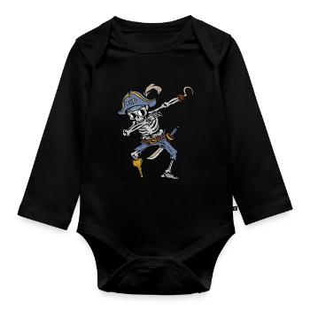 Dabbing Skeleton Pirate Halloween Costume Kids - Organic Longsleeve Baby Bodysuit - black - Front
