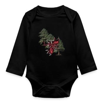 Fabeltier Drache Fabel Drachen Märchenfigur Dino - Baby Bio-Langarm-Body - Schwarz - Vorne