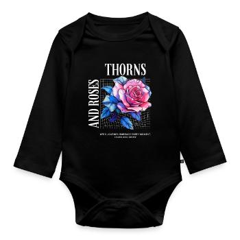 Épines et Roses - Fleurs de Roses - Body Bébé bio manches longues - noir - Devant