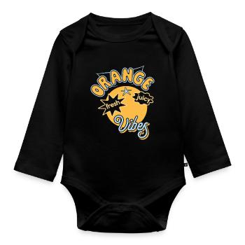 Orangen Vibes Juicy Fruits Sommer Sonne - Baby Bio-Langarm-Body - Schwarz - Vorne