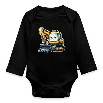 Excavator - Organic Longsleeve Baby Bodysuit - black - Front