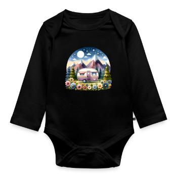 Camping Camper Caravan - Organic Longsleeve Baby Bodysuit - black - Front