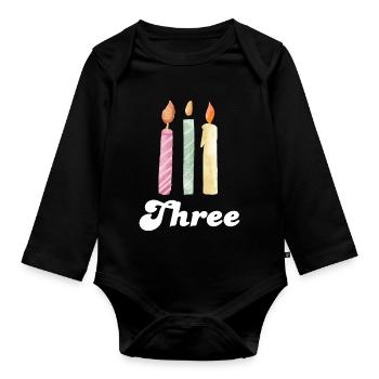 3rd Anniversary Candle - Organic Longsleeve Baby Bodysuit - black - Front