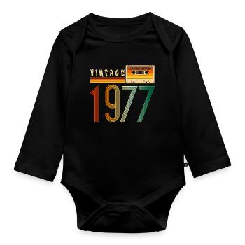 Jahr 1977 Old School Kassette Musik Retro - Baby Bio-Langarm-Body - Schwarz - Vorne