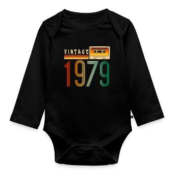 Jahr 1979 Old School Kassette Musik Retro - Baby Bio-Langarm-Body - Schwarz - Vorne