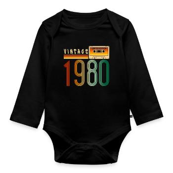Jahr 1980 Old School Kassette Musik Retro - Baby Bio-Langarm-Body - Schwarz - Vorne