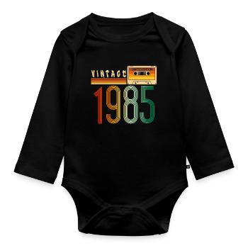 Jahr 1985 Old School Kassette Musik Retro - Baby Bio-Langarm-Body - Schwarz - Vorne