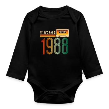 Jahr 1988 Old School Kassette Musik Retro - Baby Bio-Langarm-Body - Schwarz - Vorne