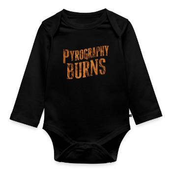 Pyrographie Burns Typographie Enthousiaste Graphique - Body Bébé bio manches longues - noir - Devant