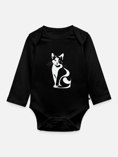 Katze Minimalistisch - Baby Bio-Langarm-Body - Schwarz