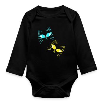 minimalist cat cats face faces - Organic Longsleeve Baby Bodysuit - black - Front