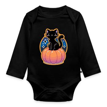 The Cat and the Pumpkin - Organic Longsleeve Baby Bodysuit - black - Front