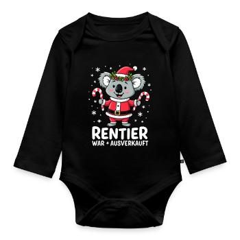 Rentier & Koala: Weihnachtsfest-Sprüche T-Shirt - Baby Bio-Langarm-Body - Schwarz - Vorne