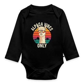 Alpaka Vibes Only Berge Natur Tier - Baby Bio-Langarm-Body - Schwarz - Vorne