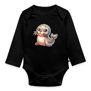 Robbe Seehund - Baby Bio-Langarm-Body - Schwarz - Vorne