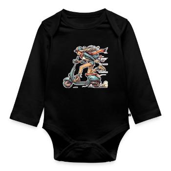 Motorroller Mofa Moped Roller - Baby Bio-Langarm-Body - Schwarz - Vorne