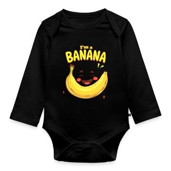 I'm a Banana Aufkleber Faschingskostüm Karneval - Baby Bio-Langarm-Body - Schwarz - Vorne