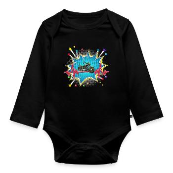MTB Pop Art Comic Retro Herzschlag - Baby Bio-Langarm-Body - Schwarz - Vorne