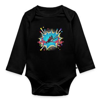 Frisbee Pop Art Comic Retro Herzschlag - Baby Bio-Langarm-Body - Schwarz - Vorne