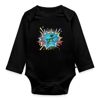 Bowling Pop Art Comic Retro Herzschlag - Baby Bio-Langarm-Body - Schwarz - Vorne