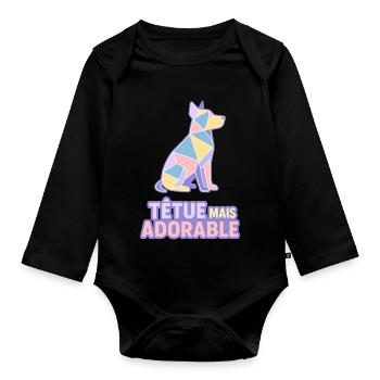 Têtue mais adorable – Chien géométrique pastel - Body Bébé bio manches longues - noir - Devant