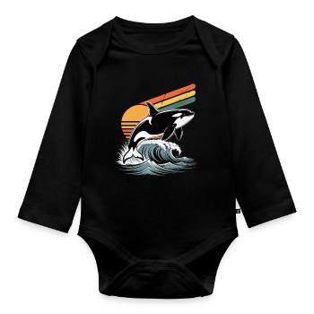 Orka Killerwal Schwertwal Orca - Baby Bio-Langarm-Body - Schwarz - Vorne