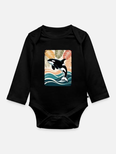 Orka Meerestier Schwertwal Wal Orca - Baby Bio-Langarm-Body - Schwarz