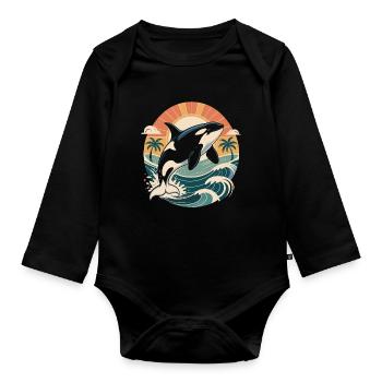 Vintage Orca Meeresbewohner Meer Wal Orka - Baby Bio-Langarm-Body - Schwarz - Vorne