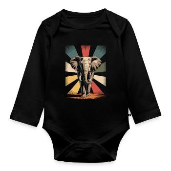 Elefant Safari Tier - Baby Bio-Langarm-Body - Schwarz - Vorne
