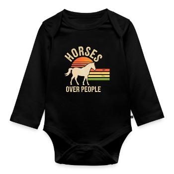 Funny equestrian saying rider horse - Organic Longsleeve Baby Bodysuit - black - Front