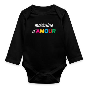 Marraine d'Amour - Famille - Baptême - Body Bébé bio manches longues - noir - Devant