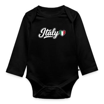 Italy Script with Flag Heart Fan Patriotic - Organic Longsleeve Baby Bodysuit - black - Front