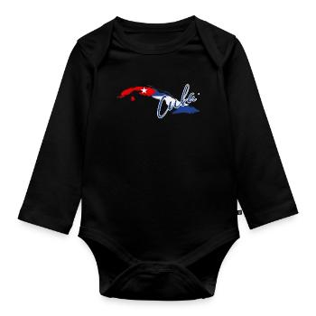 Carte avec le drapeau de Cuba, j’adore Cuba - Body Bébé bio manches longues - noir - Devant