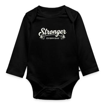 Stronger Everyday Barbell Gym Workout Retro - Organic Longsleeve Baby Bodysuit - black - Front