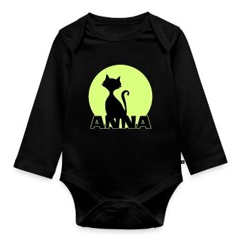 ANNA Anna Vorname Katzenmama Katzen Silhouette - Baby Bio-Langarm-Body - Schwarz - Vorne