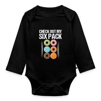 Schau auf mein Sixpack Donut Packung Logo Geschenk - Baby Bio-Langarm-Body - Schwarz - Vorne