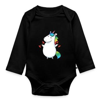 Thick unicorn shirt - Organic Longsleeve Baby Bodysuit - black - Front