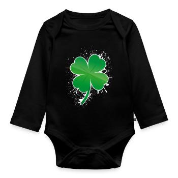 Trèfle idée cadeau - Body Bébé bio manches longues - noir - Devant