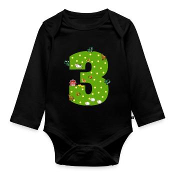 3rd birthday boy girl 3 years farmer Farmer - Organic Longsleeve Baby Bodysuit - black - Front