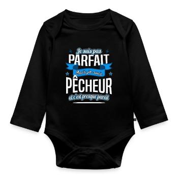 pêcheur fan de pêche - Body Bébé bio manches longues - noir - Devant