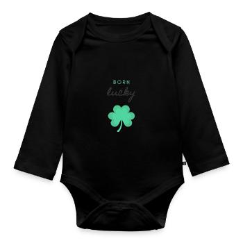 Born lucky - Organic Longsleeve Baby Bodysuit - black - Front