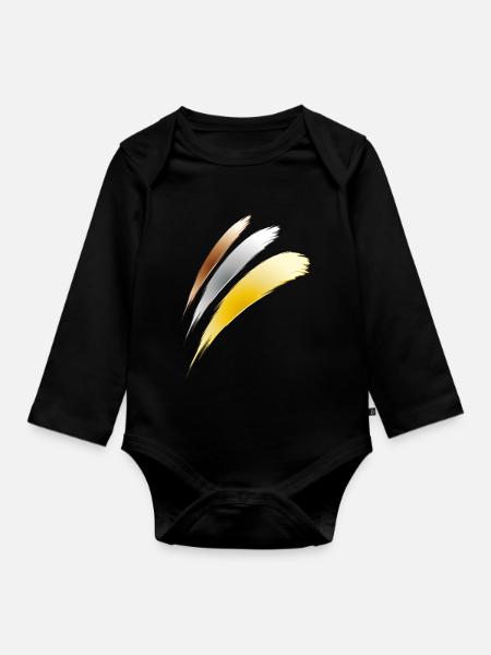 gold silver bronze - Organic Longsleeve Baby Bodysuit - black