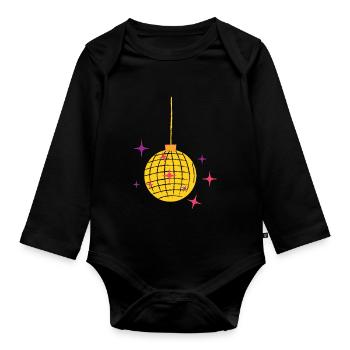 Disco ball gift idea music disco shine dance - Organic Longsleeve Baby Bodysuit - black - Front